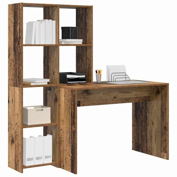vidaXL Desk with Shelf Old Wood 138.5 x 55 x 143 cm Engineered Wood