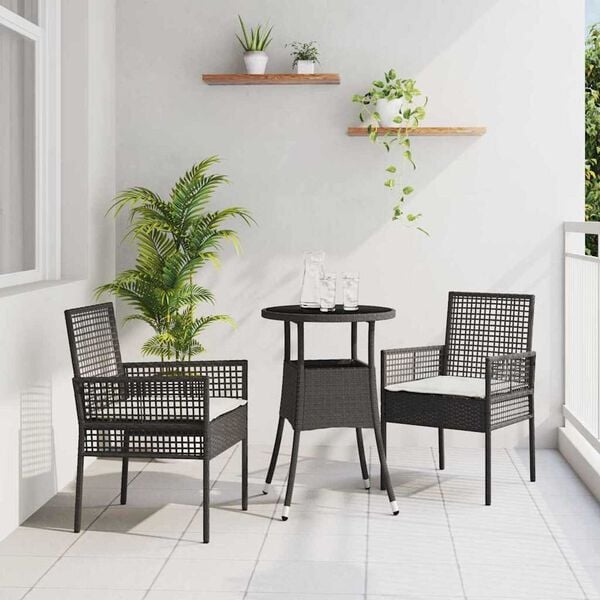 vidaXL Garden Dining Set 3 pcs Black Poly Rattan
