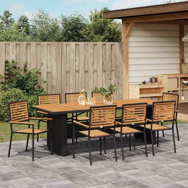 vidaXL Garden Dining Set 9 pcs Black and Brown Poly Rattan