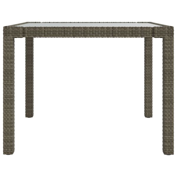 vidaXL Garden Table 90x90x75 cm Tempered Glass and Poly Rattan Grey
