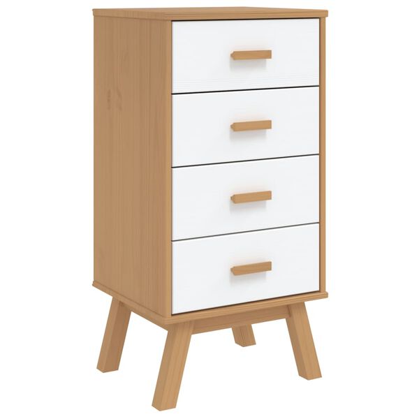 vidaXL Bedside Cabinet OLDEN White and Brown Solid Wood Pine
