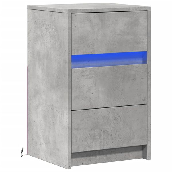 vidaXL Bedside Cabinet with LED Lights Concrete Grey Engineered Wood