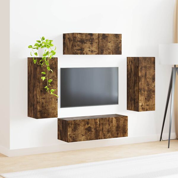 vidaXL TV Cabinet Set 4 pcs Smoked Oak Engineered Wood