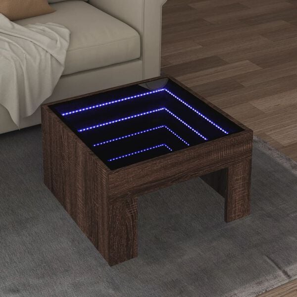 vidaXL Coffee Table with Infinity LED Brown Oak 50x50x30 cm