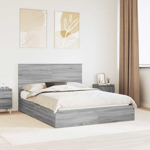 vidaXL Storage Bed Grey Sonoma 150 x 200 cm Engineered Wood