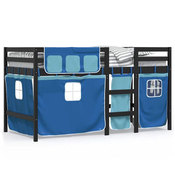 vidaXL Kids' Loft Bed with Curtains without Mattress Blue 90x190 cm Single