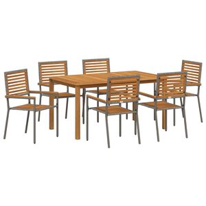 vidaXL Garden Dining Set 7 pcs Grey Solid Acacia Wood