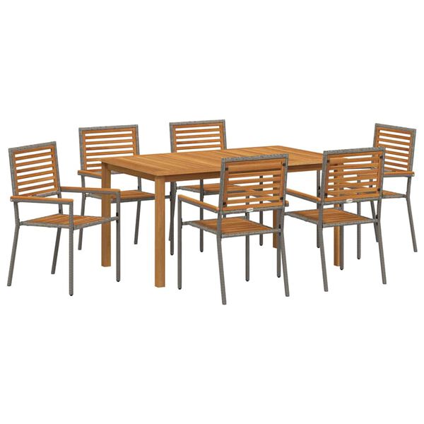 vidaXL Garden Dining Set 7 pcs Grey Poly rattan
