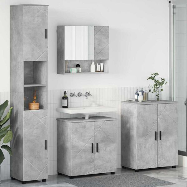 vidaXL Bathroom Furniture Set Wall-mounted 4 pcs Concrete Grey