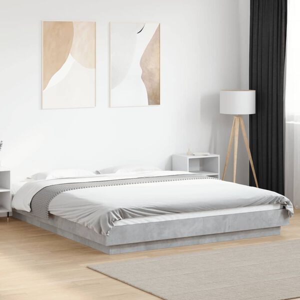 vidaXL Bed Frame with LED Lights without Mattress Concrete Grey 150x200cm