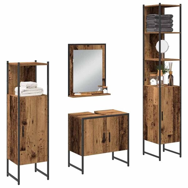 vidaXL Bathroom Furniture Set with Door 4 pcs Brown 33 x 33 x 185.5 cm
