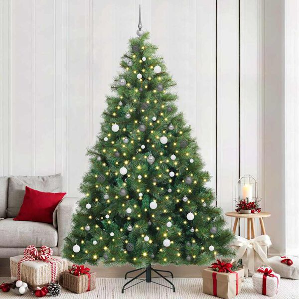 vidaXL Artificial Christmas Tree with 300 LEDs Green 240 cm PE and PVC