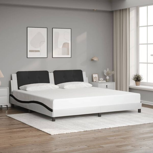 vidaXL Bed Frame without Mattress "Zadar" White and Black 200x200 cm Faux Leather