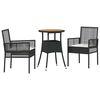 vidaXL Garden Dining Set 3 pcs Black Poly Rattan