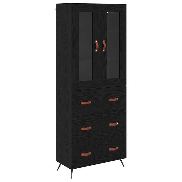 vidaXL Highboard Cabinet with Shelf 2 pcs Black Oak Engineered Wood