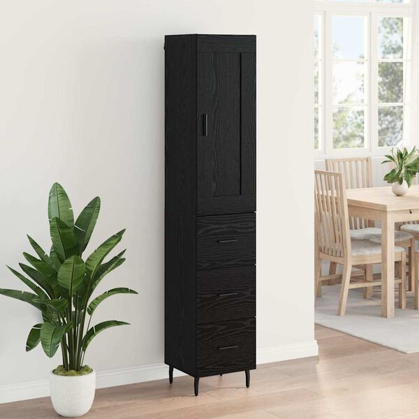vidaXL Highboard Black Oak 34.5 x 34 x 180 cm Engineered Wood