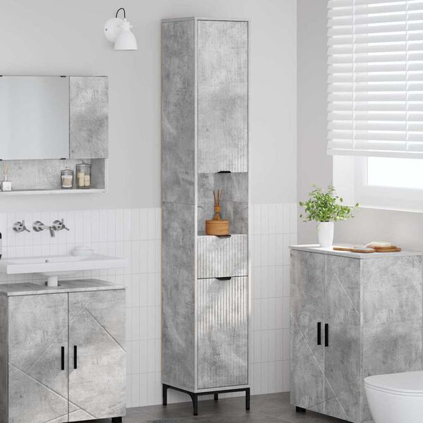 vidaXL Bathroom Cabinet with Drawer Concrete Grey 31.5 x 33 x 190 cm