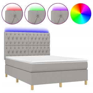 vidaXL Box Spring Bed with Mattress&LED Light Grey 140x190 cm Fabric
