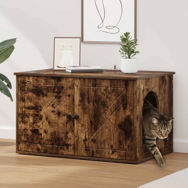 vidaXL Cat House Smoked Oak 85 x 55 x 50 cm Engineered Wood