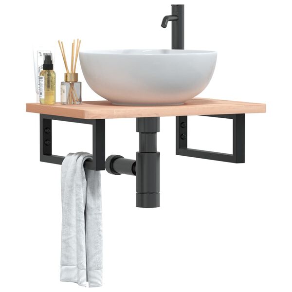 vidaXL Basin Shelf Wall Mounted Steel and Solid Wood Beech