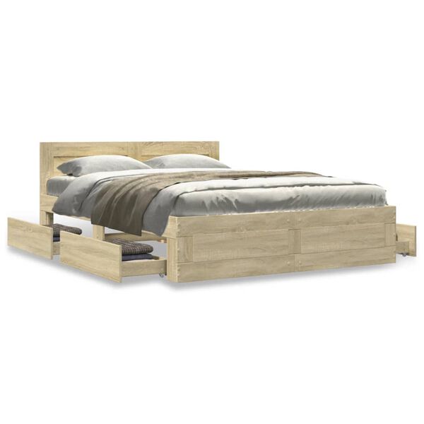 vidaXL Bed Frame with Headboard without Mattress Sonoma Oak 140x200 cm