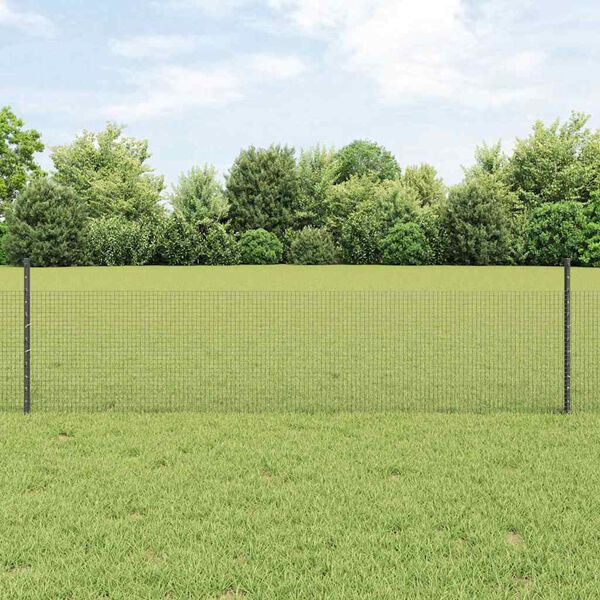 vidaXL Fence with Post Grey 0.5 x 25 m Steel