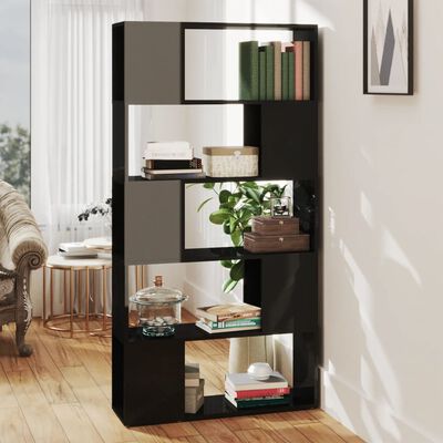 vidaXL Book Cabinet Room Divider High Gloss Black 80x24x155 cm Engineered Wood