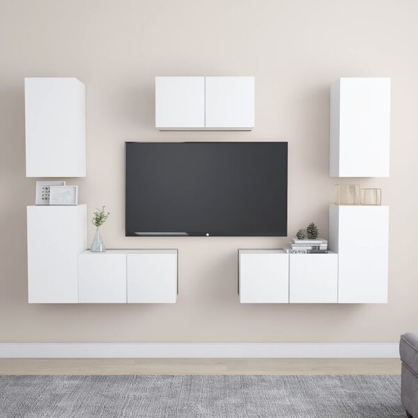vidaXL 7 Piece TV Cabinet Set White Engineered Wood