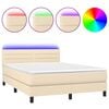 vidaXL Box Spring Bed with Mattress&LED Cream 140x200cm Fabric