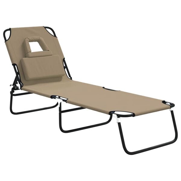 vidaXL Folding Sun Lounger Taupe Oxford Fabric&Powder-coated Steel