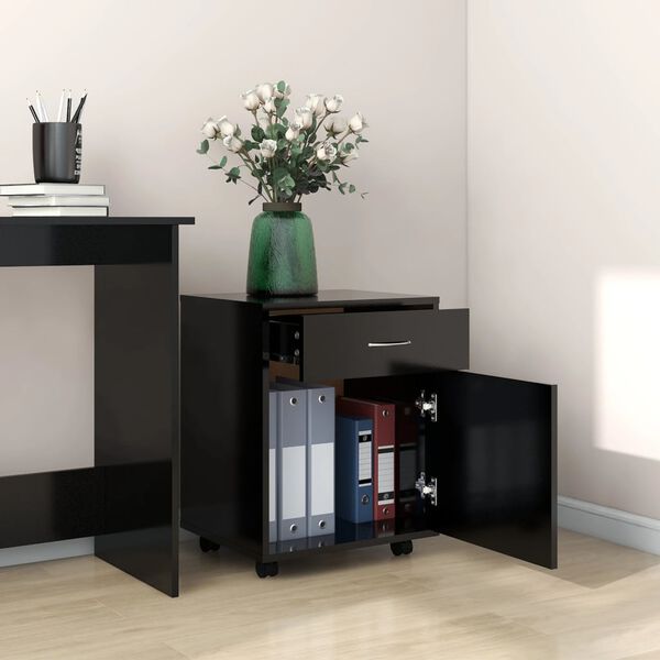 vidaXL Rolling Cabinet Black 45x38x54 cm Engineered Wood