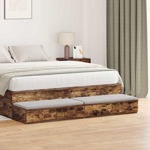 vidaXL Bed Drawers Smoked Oak 150 x 36.5 x 16.5 cm Engineered Wood