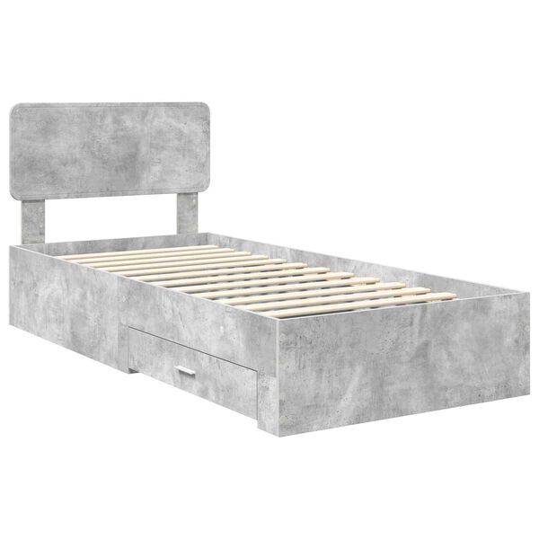 vidaXL Bed Frame with Drawer Concrete Grey 70 x 190 cm Engineered Wood