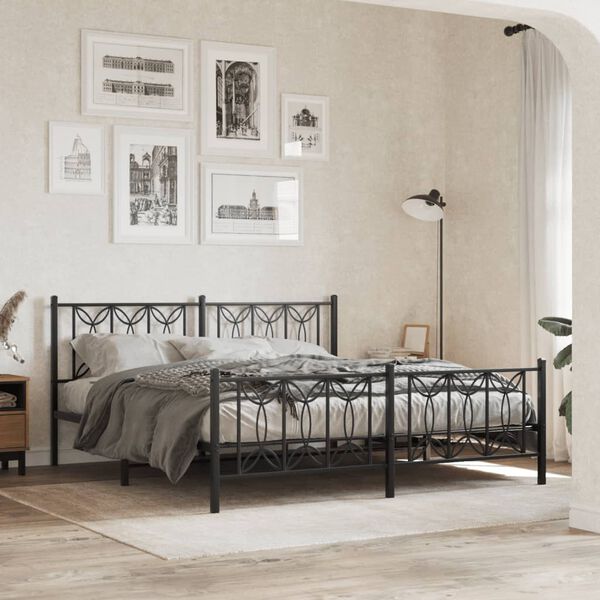 vidaXL Metal Bed Frame without Mattress with Footboard Black 183x213cm
