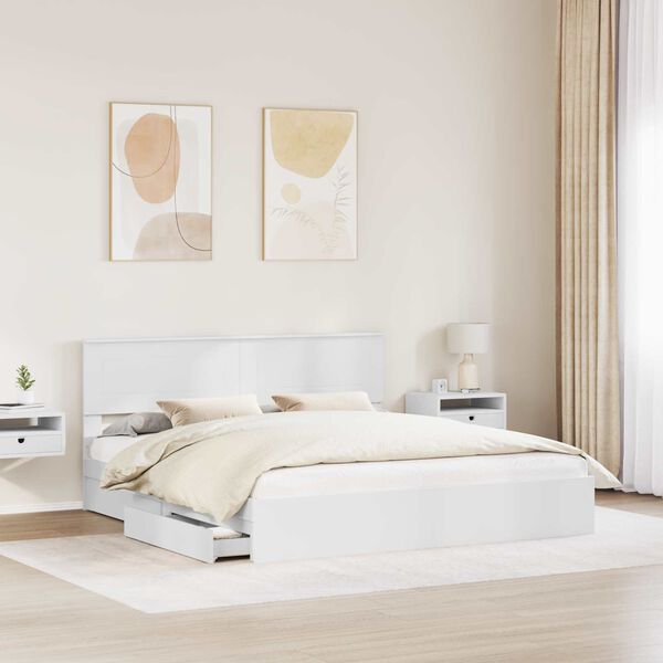 vidaXL Bed Frame with Drawer Manual White 200 x 200 cm Engineered Wood
