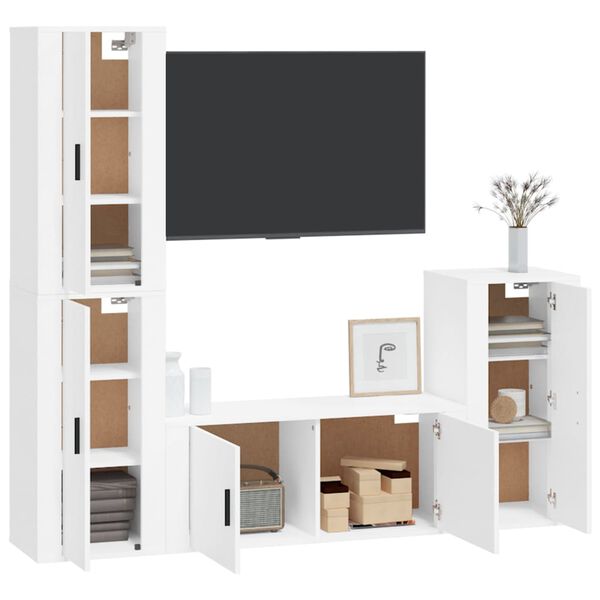 vidaXL 4 Piece TV Cabinet Set White Engineered Wood