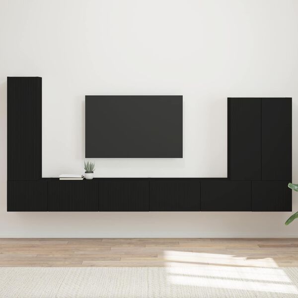 vidaXL TV Wall Cabinet Set Wall-mounted 6 pcs Black