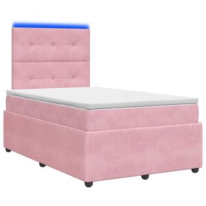 vidaXL LED Box Spring Bed with Mattress Pink 120 x 200 cm Velvet