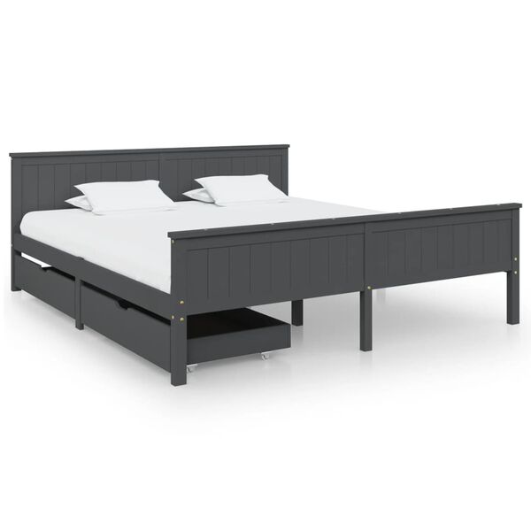 vidaXL Bed Frame without Mattress Dark Grey Solid Wood Pine 200x200 cm (322208+321990)