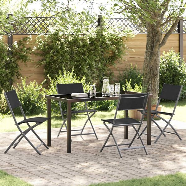 vidaXL Garden Dining Set Folding 5 pcs Black Powder-Coated Steel