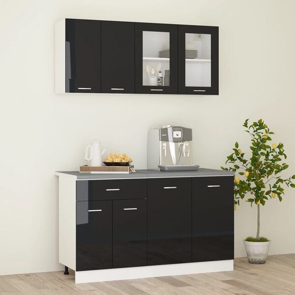 vidaXL 4 Piece Kitchen Cabinet Set with Worktop High Gloss Black