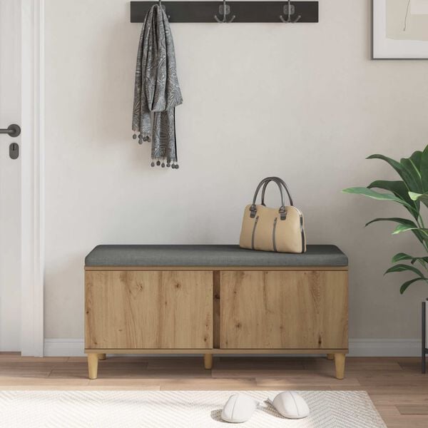 vidaXL Hall Bench with Cushion with Door Artisan Oak 100 x 38 x 46 cm