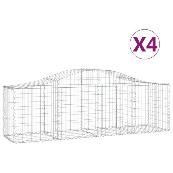 vidaXL Arched Gabion Baskets 4 pcs 200x50x60/80 cm Galvanised Iron
