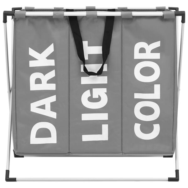 vidaXL 3-Section Laundry Sorter Grey