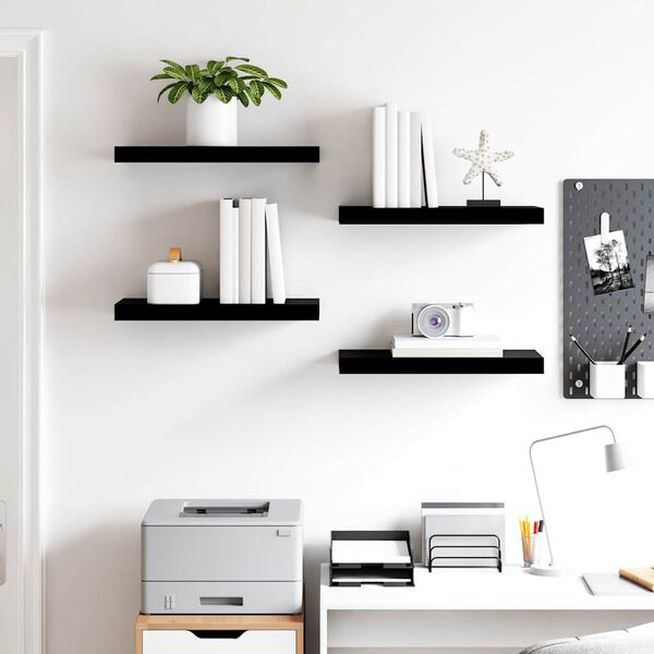 vidaXL Floating Wall Shelves 4 pcs High Gloss Black 50x23x3.8 cm MDF