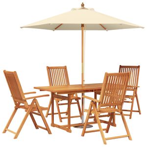 vidaXL Outdoor Dining Set with Parasol 6 pcs Cream White and Natural