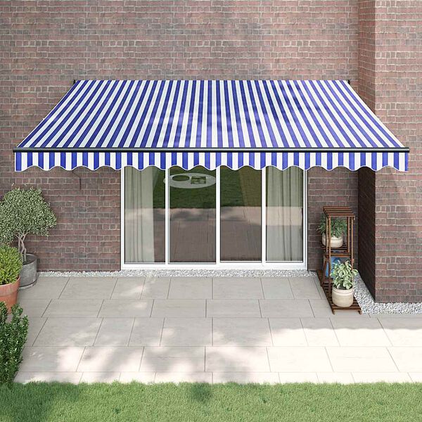 vidaXL Retractable Awning Blue and White 4x3 m Fabric and Aluminium