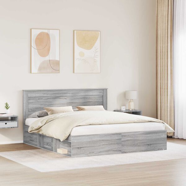 vidaXL Bed Frame Grey Sonoma 180 x 200 cm Solid Pine Wood