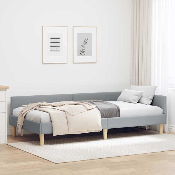 vidaXL Corner Bed Frame with Headboard Light Grey 100 x 200 cm Fabric