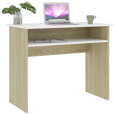 vidaXL Desk White and Sonoma Oak 90x50x74 cm Engineered Wood